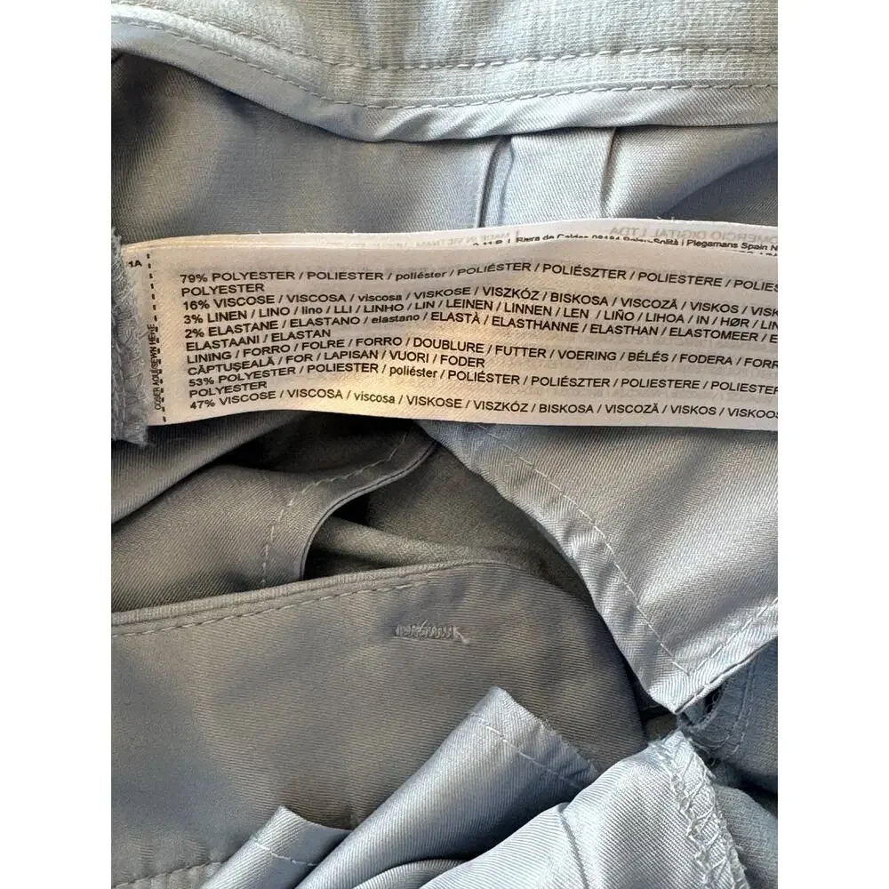 Mango MNG Women's Straight Leg Trousers Light Blue Sz 8 Linen Blend Mid Rise